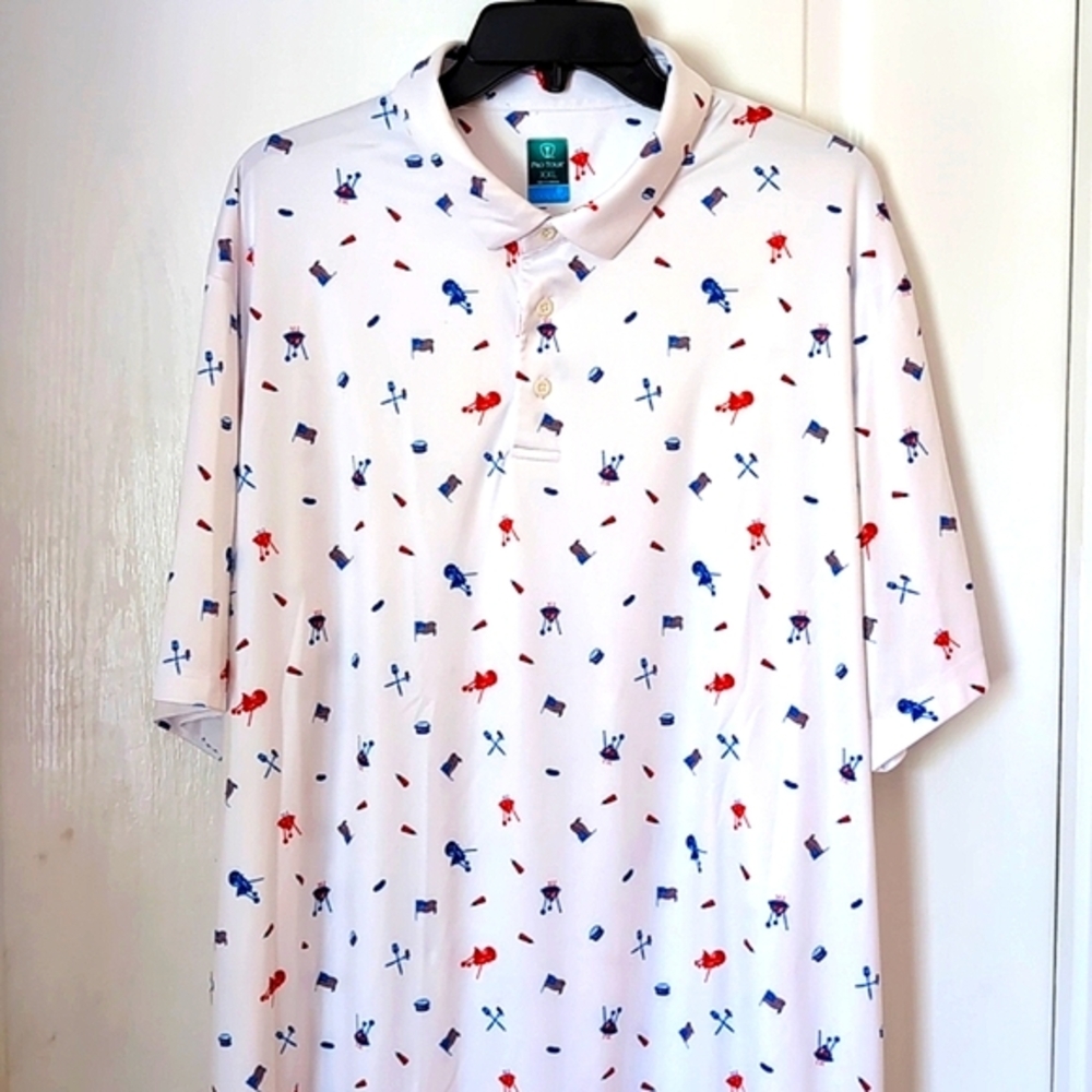PRO TOUR CoolPlay Backyard BBQ Patriotic Golf Polo Shirt. Size XXL